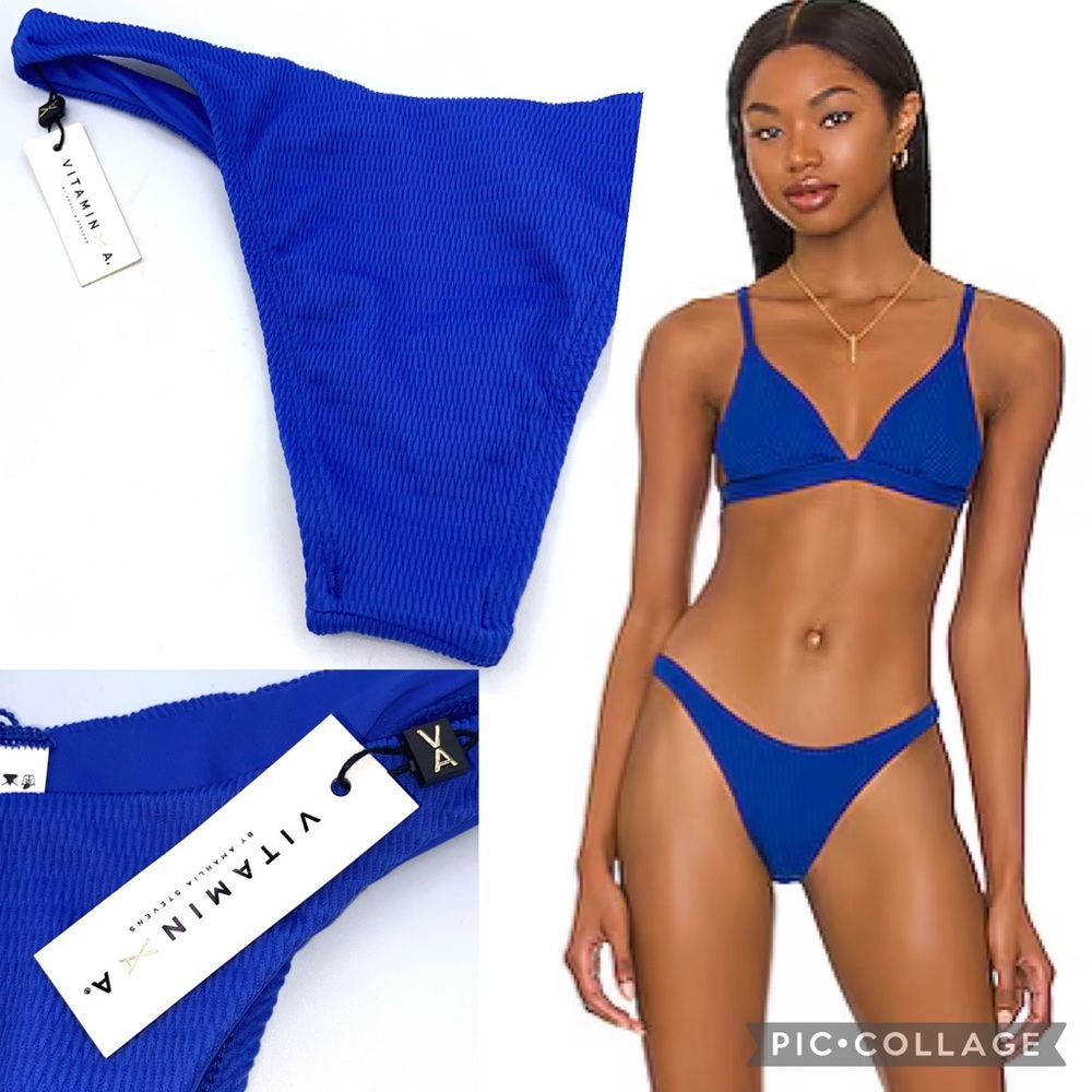 VITAMIN A California High Leg Cheeky Bikini Bottoms Size M/8 S/6 Royal Blue NEW! - Picture 1 of 16